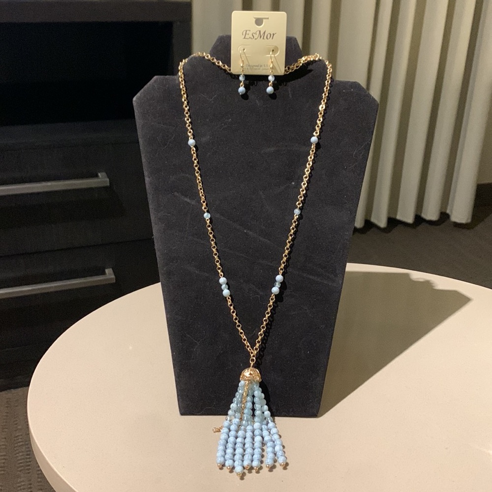 Vintage Es Mor Tassle Necklace & Matching Beaded Earrings NWT